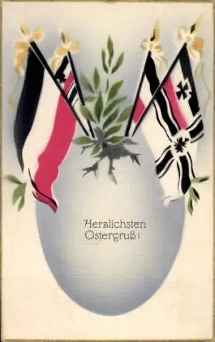 Ak Glückwunsch Ostern, Fahnen, Osterei, Patriotik Kaiserreich