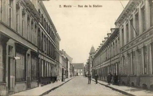 Ak Menin Menen Meenen Lys Westflandern, Rue de la Station