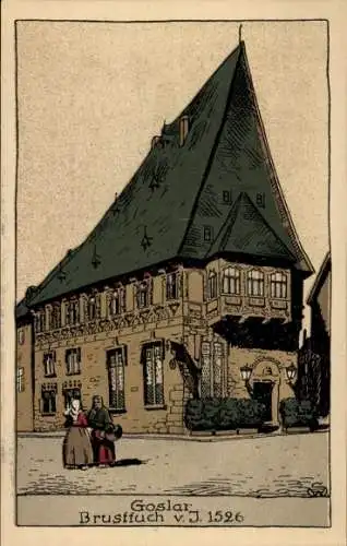 Steindruck Ak Goslar, Brusttuch von 1526, altes Haus