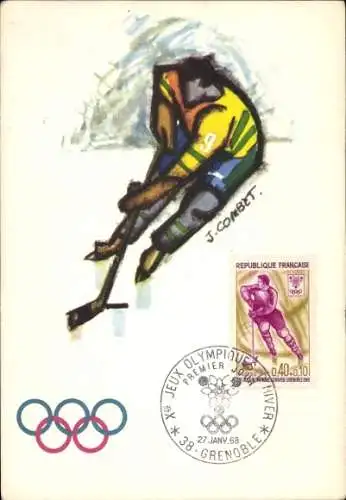 Maximum Künstler Ak Combet, J., Grenoble, Olympische Winterspiele 1968, Eishockey