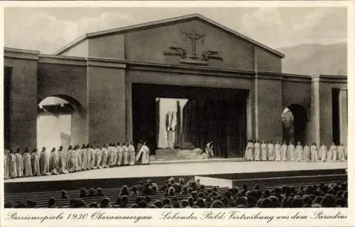 Ak Oberammergau in Oberbayern, Passionsspiele 1930, Lebendes Bild, Vertreibung aus Paradies