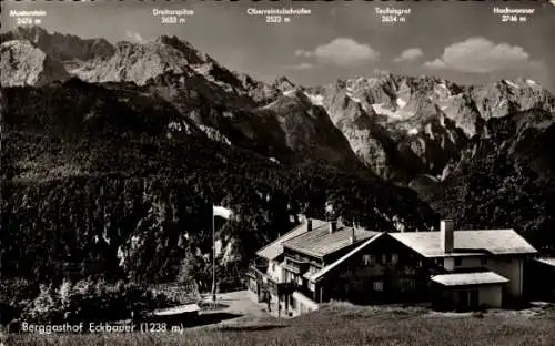 Ak Garmisch Partenkirchen in Oberbayern, Berggasthof Eckbauer, Dreitorspitze, Teufelsgrat