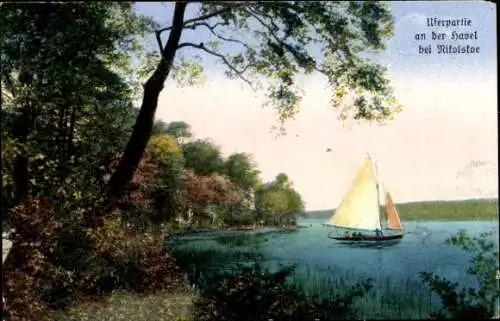 Ak Berlin Zehlendorf Wannsee, Nikolskoe, Restaurant Blockhaus, Segelboot