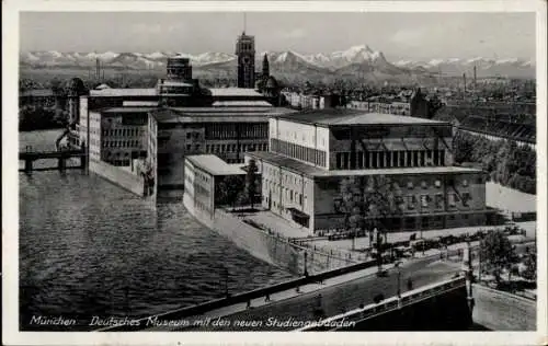 Ak München Bayern, Deutsches Museum mit den neuen Studiengebäuden