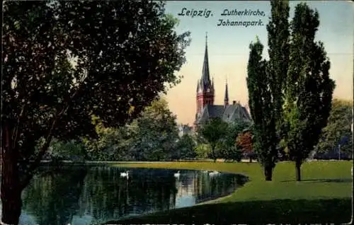 Ak Leipzig in Sachsen, Lutherkirche, Johannapark