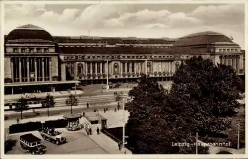 Ak Leipzig in Sachsen, Hauptbahnhof, Straßenbahn