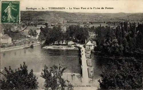 Ak Terrasson Dordogne, la vieux Pont, Pisine de Pontom
