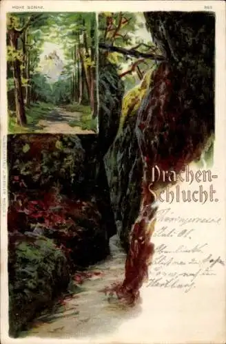 Litho Lutherstadt Eisenach in Thüringen, Drachenschlucht, Blick zur Wartburg