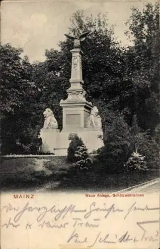 Ak Mainz am Rhein, neue Anlage, Schützenbrunnen