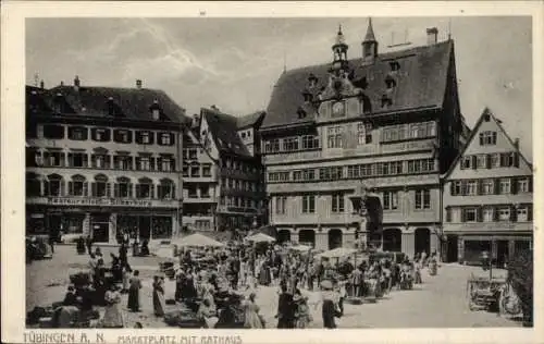 Ak Tübingen am Neckar, Marktplatz, Rathaus, Restauration Silberburg