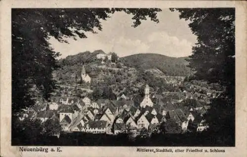 Ak Neuenbürg an der Enz Schwarzwald, mittlerer Stadtteil, alter Friedhof, Schloss