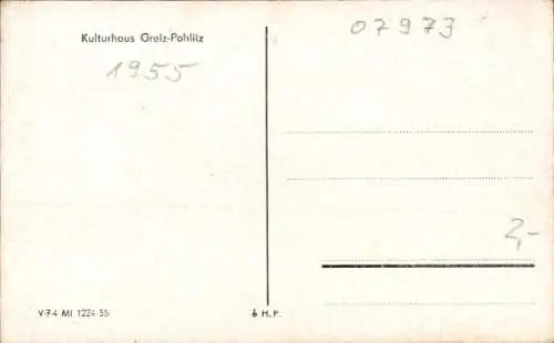 Ak Pohlitz Greiz in Thüringen, Kulturhaus