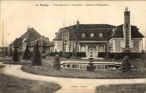 Ak Poissy Yvelines, Propriete de M. Vanderbilt, Pavillon d'Habitation, Garten, Teich