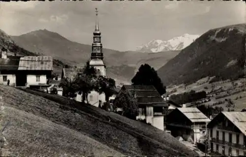 Ak Hauteluce Savoie, Teilansicht, Turm, Gebirge