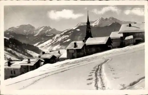 Ak Hauteluce Savoie, Teilansicht, Turm, Gebirge, Winter