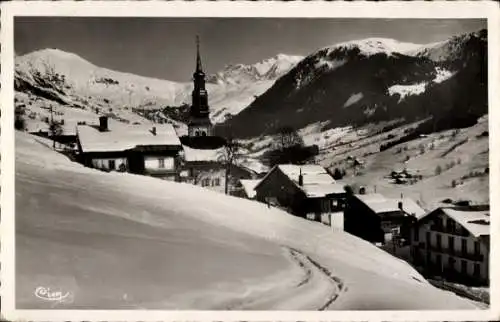 Ak Hauteluce Savoie, Teilansicht, Turm, Gebirge, Winter