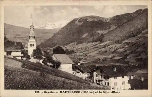 Ak Hauteluce Savoie, Teilansicht, Turm, Gebirge