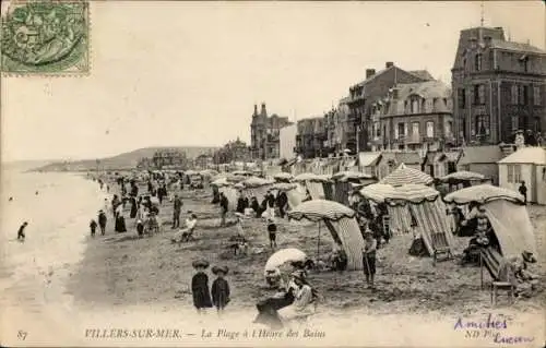 Ak Villers sur Mer Calvados, Plage a l'Heure des Bains