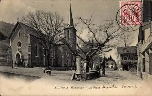 Ak Monnetier Mornex Haute Savoie, La Place, Kirche