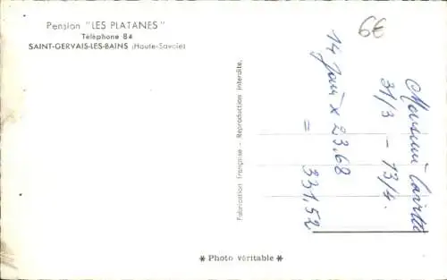 Ak Saint Gervais les Bains Haute Savoie, Pension Les Platanes