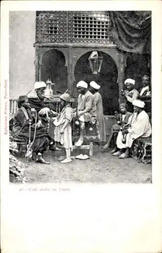 Ak Volkstypen Cairo Ägypten, Menschen mit Shisha, Cafe arabe