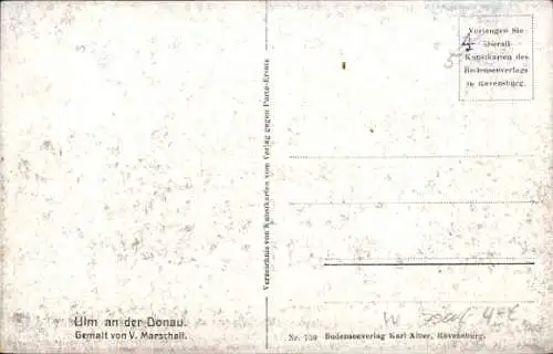 Künstler Ak Marschall, V., Ulm an der Donau, Blick über den Fluss zur Stadt