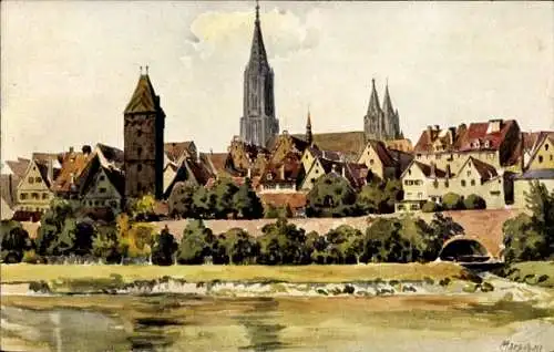 Künstler Ak Marschall, J., Ulm an der Donau, Blick auf die Stadt