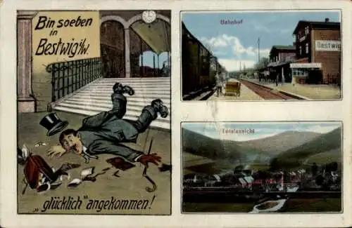 Ak Bestwig im Sauerland, Totalansicht, Bahnhof