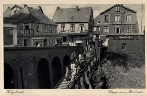 Ak Nordseeinsel Helgoland, Treppe zum Oberland, Apotheke