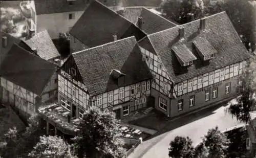 Ak Polle, Hotel, Restaurant und Pensionshaus Zur Burg, Fachwerkhaus