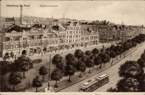 Ak Hamburg Mitte St. Pauli, Spielbudenplatz, Straßenbahn, Allee, Wohnhäuser