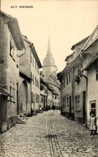 Ak Weimar in Thüringen, Altstadt, Gasse, Turm