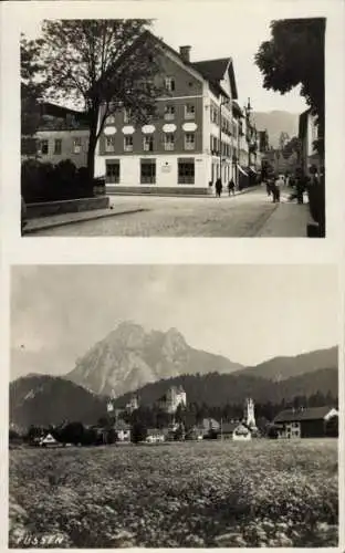 Foto Ak Füssen im Allgäu, Gesamtansicht, Berg, Straße