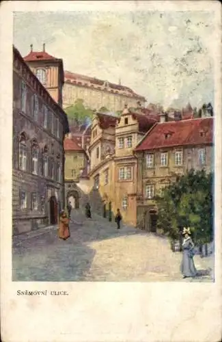 Künstler Ak Engelmüller, Ferdinand, Prag, Altstadt, Sněmovní Straße, Fünfkirchen Gasse