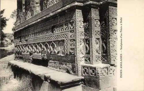 Ak Delhi Indian, Skulpturen eines Palastes in Delhi