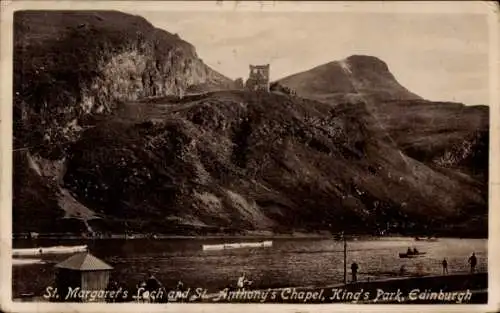 Ak Edinburgh Schottland, St. Margarets Loch und St. Anthonys Chapel, Kings Park