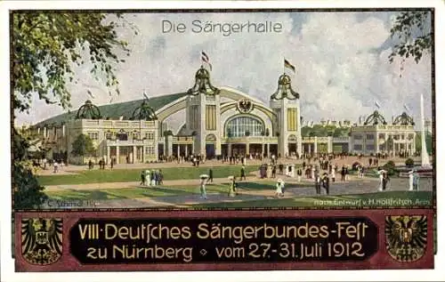 Künstler Ak Schmidt, Nürnberg, VIII. Deutsches Sängerbundesfest 1912, Sängerhalle