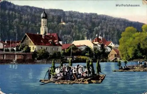 Ak Wolfratshausen in Oberbayern, Teilansicht, Flößer