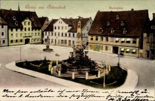 Ak Schwabach in Mittelfranken Bayern, Marktplatz, Denkmal