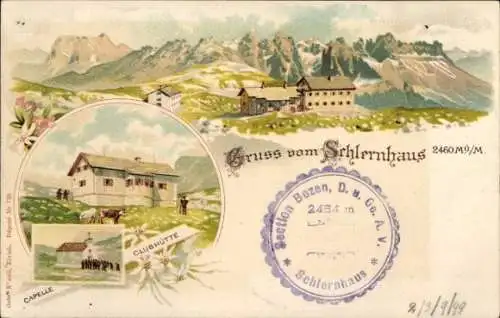 Litho Völs am Schlern Fiè allo Sciliar Südtirol, Schlernhaus, Kapelle, Clubhütte