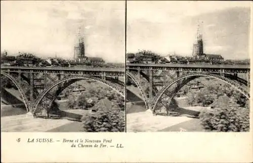 Stereo Ak Stadt Bern Schweiz, Neue Eisenbahnbrücke