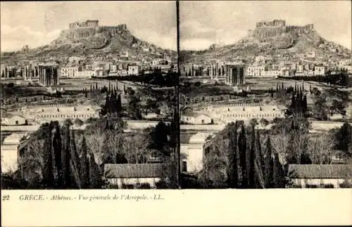 Stereo Ak Athen Griechenland, Akropolis, Gesamtansicht