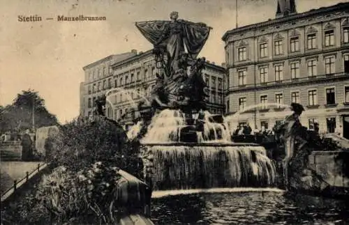 Ak Szczecin Stettin Pommern, Manzelbrunnen