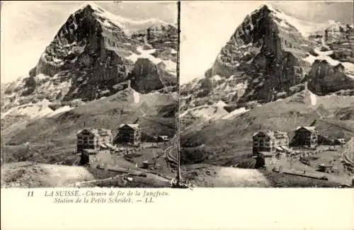 Stereo Ak Kanton Bern, Berner Oberland, Kleine Scheidegg, Station, Jungfrau