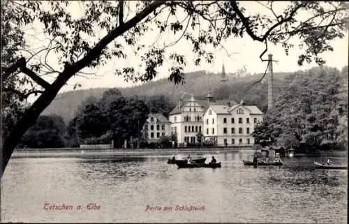 Ak Děčín Tetschen an der Elbe Region Aussig, Schlossteich, Ruderboote