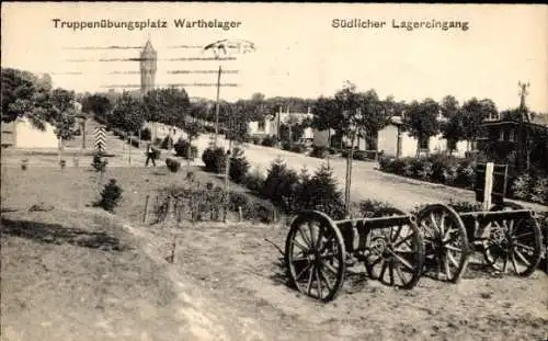 Ak Poznań Posen, Warthelager, Truppenübungsplatz, Südlicher Lagereingang, Geschütze