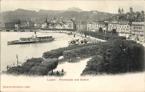 Ak Luzern Stadt Schweiz, Promenade und Gütsch