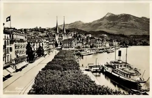 Ak Luzern Stadt Schweiz, Schweizerhofquai, Rigi, Dampfer