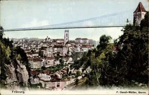 Ak Fribourg Freiburg Stadt Schweiz, Teilansicht, Brücke