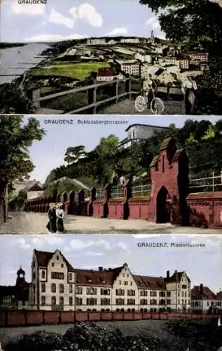 Ak Grudziądz Graudenz Westpreußen, Stadtpanorama, Schlossbergterrassen, Pionierkaserne